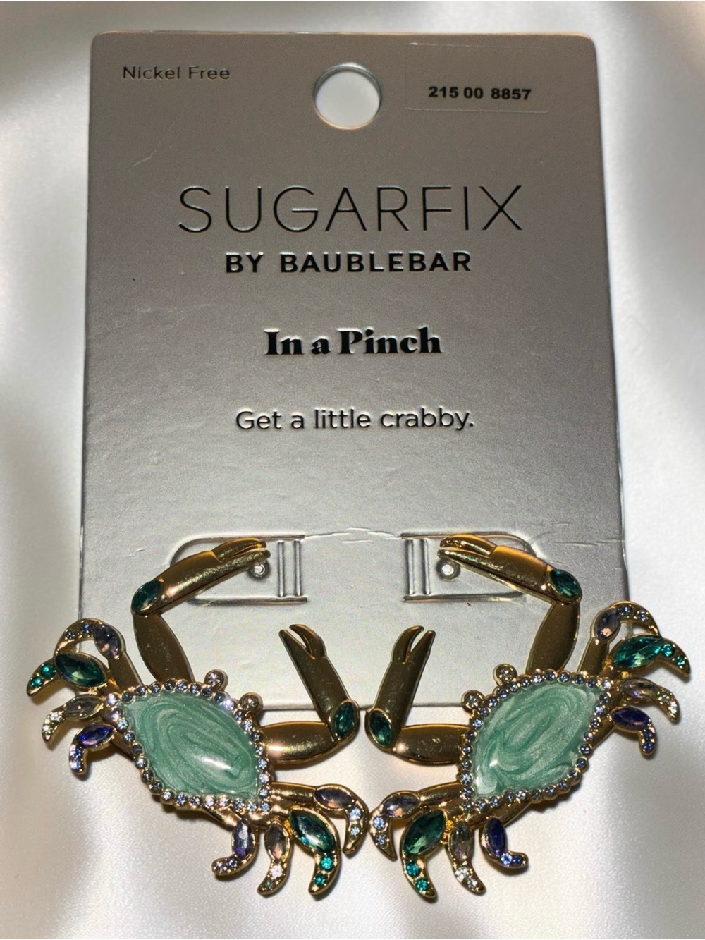 BAUBLEBAR Sparkly Crystal & Swirling Painted Mermaidcore Crab Earrings NEW NWT